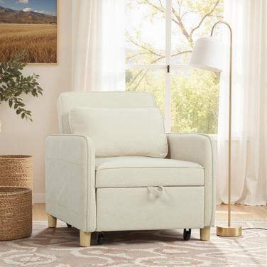 Трансформер-крісло 3 в 1: розкладне крісло з функцією ліжка, широке сидіння для вітальні, бежеве