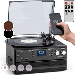 Програвач вінілу Auna з Bluetooth, USB, CD, DAB-радіо, вбудованими динаміками, ретро-дизайн, чорний