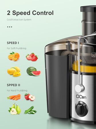 Центрифужний соковитискач QCen: нержавіюча сталь, BPA-free, 500W, для фруктів та овочів