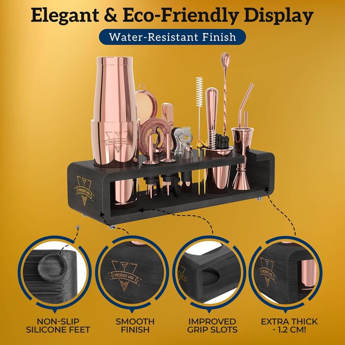 Набір бармена Elite Mixology: Шейкер Boston 20 предметів з підставкою, з нержавіючої сталі. Комплект для приготування коктейлів, барменський аксесуар, рецепти в подарунок