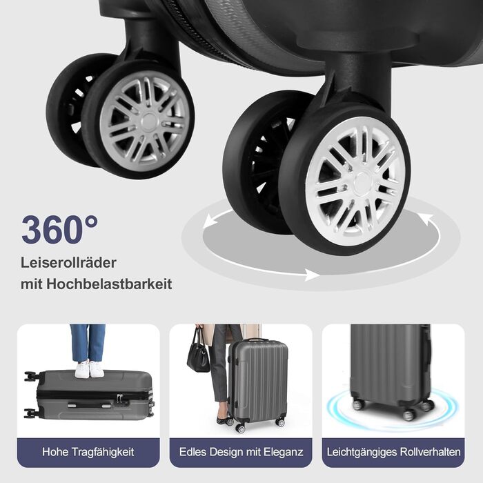 Набір валіз LALAHO 5 шт. з косметичками, ABS, турквіс (смужки)