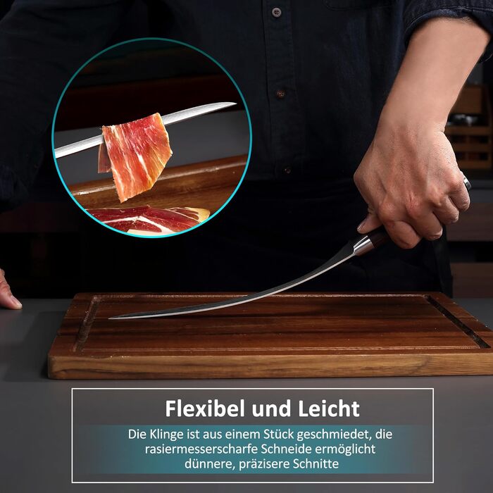 Набір кухонних ножів Paudin 7 предметів з дерев'яним блоком, професійний набір ножів для кухні, високоякісні ножі з ABS ручками