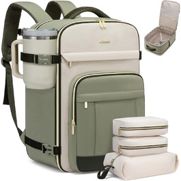 LOVEVOOK Рюкзак ручної поклажі, 40L, для подорожей, дамський, водонепроникний, для ноутбука 17 дюймів, кофр-рюкзак, для роботи, ділових поїздок, Weekender, оливково-зелений, світло-бежевий, оливково-зелений