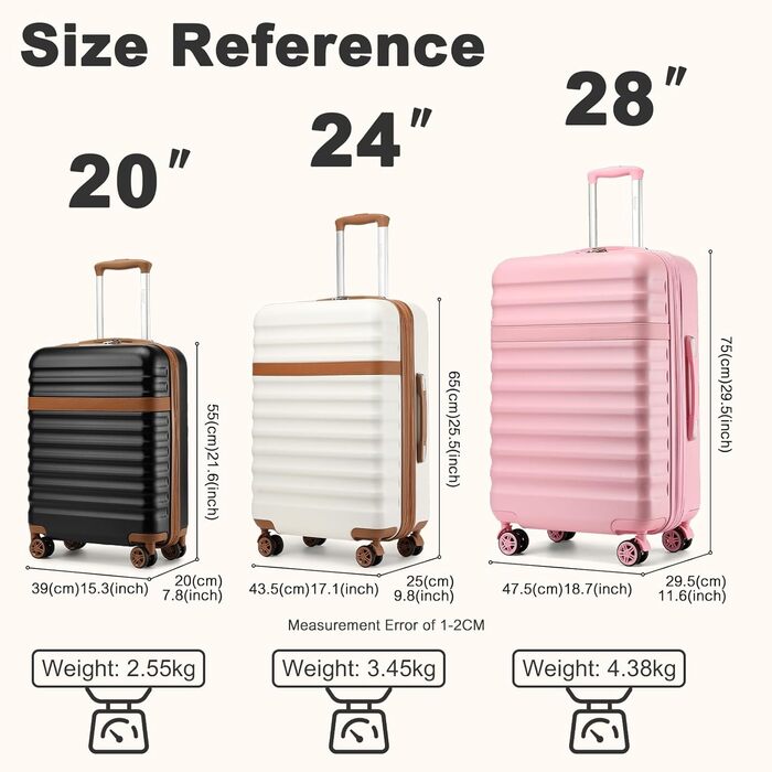 Чемодан-валіза KONO Mittelgroß (середній) з ABS+PC, 4 колеса, TSA-замок (чорний/коричневий, L, 65 см)