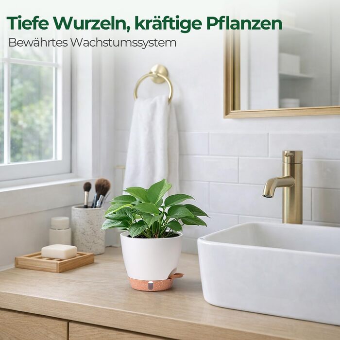 Набір з 4 самополивних горщиків для квітів T4U з індикатором рівня води, легкий у догляді, великий розмір (15 см, білий)