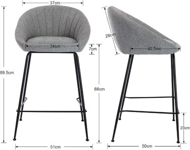 Набір з 2 барних стільців Chairus: міцний металевий каркас, сидіння з льону, для кухні/домашнього бару, сірий