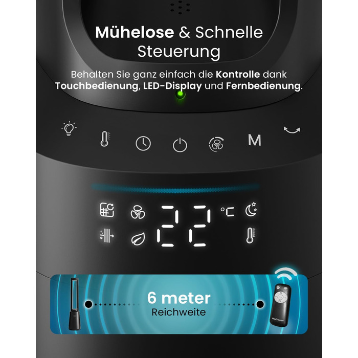 Вентилятор Pro Breeze OmniAir з очищувачем повітря 105 см, 10 швидкостей, HEPA 13, LED дисплей, пульт ДУ, 5 режимів, тиха робота, чорний