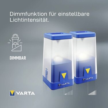 Світлодіодний ліхтар для кемпінгу VARTA з акумуляторною батареєю, ліхтар для кемпінгу, функція регулювання яскравості і нічного освітлення, ліхтар для кемпінгу з 3 батарейками типу АА, для активного відпочинку, аварійного використання, без підзарядки (Out