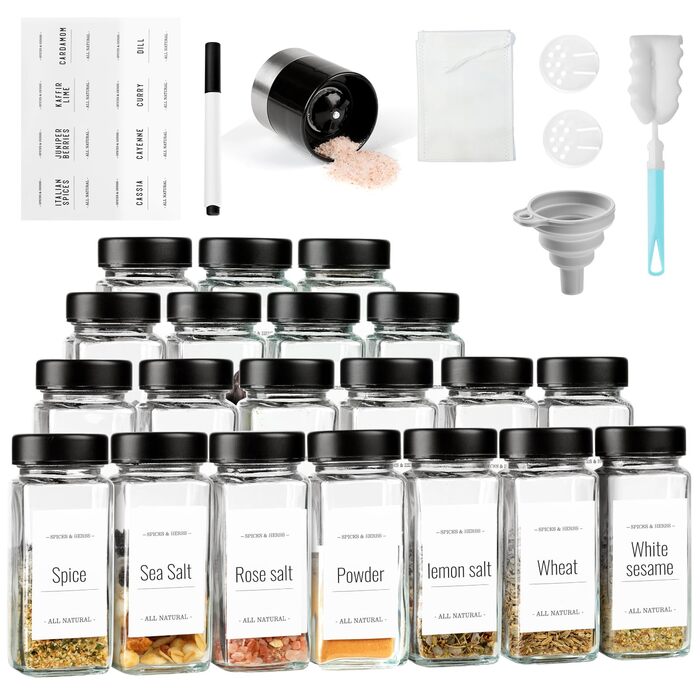 Набір скляних банок для спецій з дерев'яними кришками з акації, 24 шт. по 120 мл (кутові)