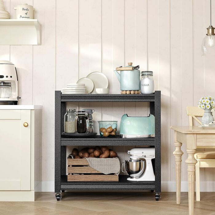 Металевий стелаж для кухні 80x86x45 см на коліщатках, чорний. Підходить для мікрохвильовки, інструментів, ванної кімнати та підвалу.