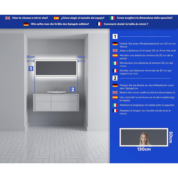 Дзеркало для ванної кімнати з підсвічуванням FORAM - LED дзеркало 120x70 см - на замовлення - сучасний дизайн без рами (Ambient Line)