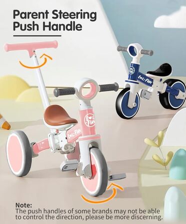 Дитячий біговел-триколіс LOL-FUN 5-в-1 з ручкою, рожевий - для хлопчиків та дівчаток від 1 року