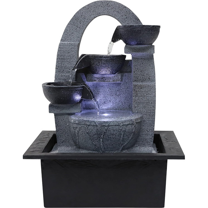 Критий фонтан Dehner Skleda зі світлодіодом, 21 x 28 x 18,3 см, полістоун, темно-сірий/сірий