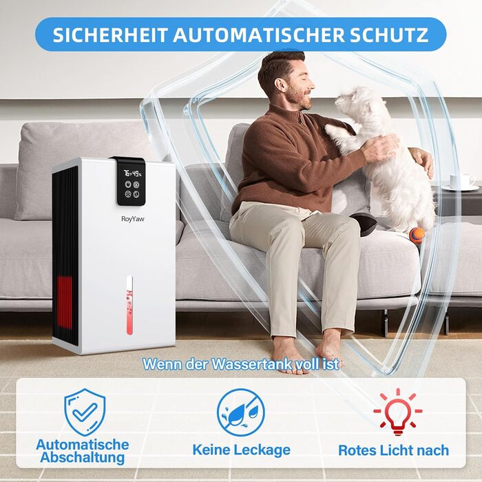 Електричний осушувач повітря, тихий, 2700 мл, LED дисплей, автоматичне відтавання, режим сну, проти вологи та плісняви, для спальні/ванної кімнати, білий