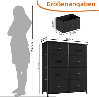 Тканинна комода з шухлядами Somdot - комод для спальні, вітальні, прихожої, 8 шухляд, білий (30T x 80B x 93H см)