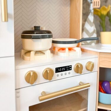 Дерев'яна кухня Мамабрум XXXL з LED-підсвічуванням та диспенсером для кубиків льоду - дитяча кухня з аксесуарами (мікрохвильова піч, посуд, столові прибори) для дітей 3+