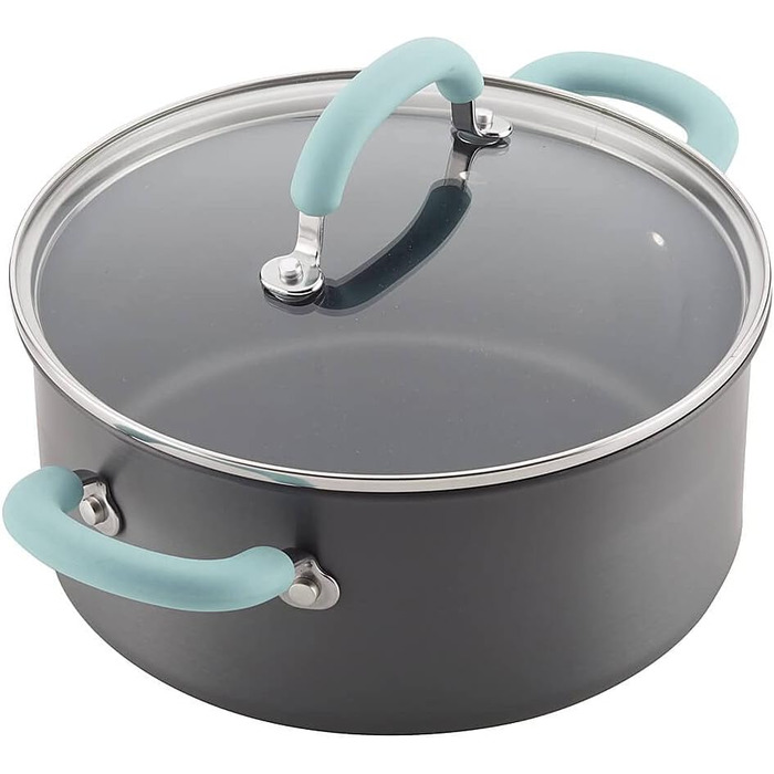 Набір посуду Rachael Ray, 11 предметів, з антипригарним покриттям, з нержавіючої сталі, сірий з блакитними ручками