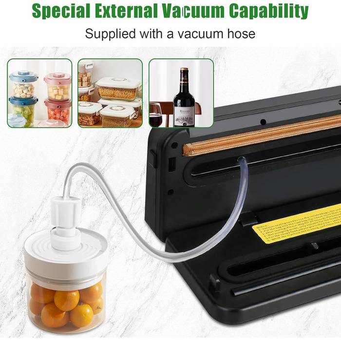 Вакууматор для продуктів 6 в 1, автоматичний вакуумний пакувальник для сухих та вологих продуктів з зовнішнім режимом вакуумування та набором з 20 пакетів