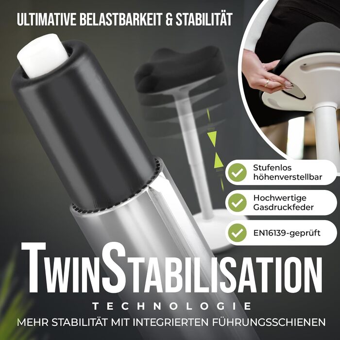 Офісний стілець ZIP SH-01 з ергономічною спинкою та знімним чохлом | Активне сидіння, стабільний ефект гойдання, регулювання висоти 58-83 см (Чорний)