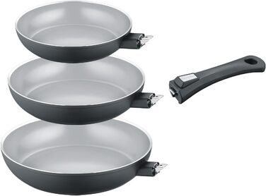 Набір сковорідок Berndes b.perfect (3 шт.) - універсальні сковороди 24 та 28 см з знімним ручками, антипригарне покриття без PFAS, підходить для всіх типів плит, чорний
