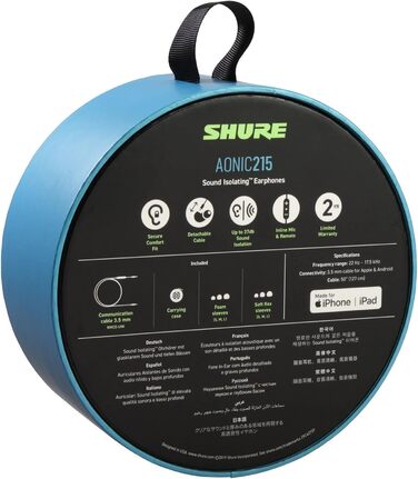 Дротові навушники Shure AONIC 215, чистий звук, внутрішньоканальні, знімний кабель, сумісні з Apple та Android