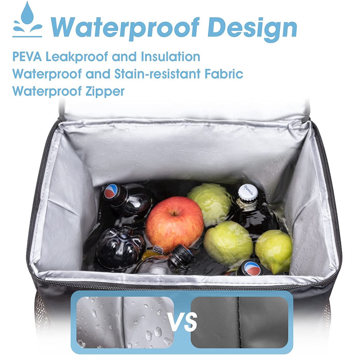 Термосумка-рюкзак MATEPROX 40L чорного кольору: ізольована, водонепроникна, з відкривачем для пляшок, для пікніка, кемпінгу, BBQ та походів