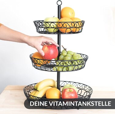 Фруктовий кошик Chefarone 3 поверхи-фруктовий поверх для більшого простору на стільниці-декоративна кошик для фруктів чорного кольору-фруктовий ша