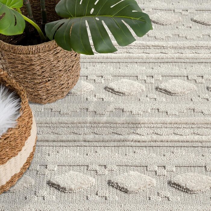 Килим City Boho Rug Cream 80x150 см - Орнаменти, Бордюр, 3D Ефект, Сизаль, Бахрома (200x290 см)