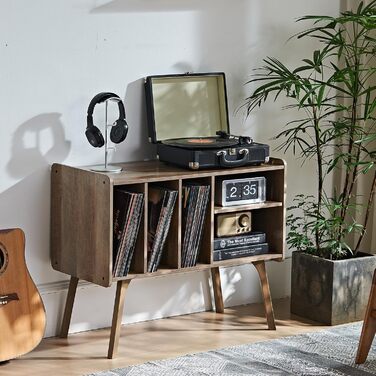 Сумка для вінілових платівок LELELINKY: стійка підставка для 220 платівок, з міцними дерев'яними ніжками, Mid-Century стиль, біле вінілове сховище (дуб)