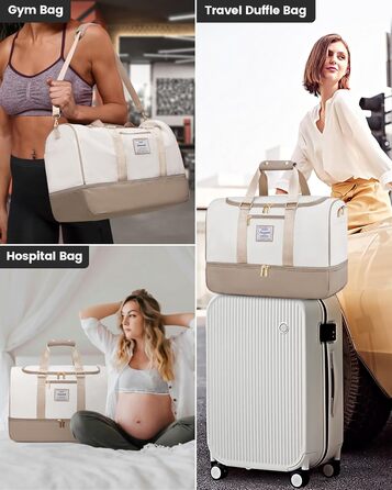 Сумка-рюкзак LOVEVOOK 37L: спортивна, для подорожей, з відділенням для взуття та мокрих речей, водонепроникна, для авіаперельотів (M, Хакі-беж)