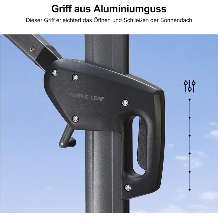 Парасолька від сонця PURPLE LEAF 300x300 см, велика підвісна парасолька-ампел з рукою-курбою, поворотом на 360° та хрест-підставкою для тераси та балкона, біла