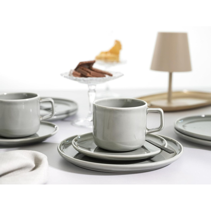 Набір посуду CreaTable Chef Collection 18 предметів (6 персон), серія Grey, порцеляна, для кави, сумісно з мийною машиною та мікрохвильовкою, Made in Europe