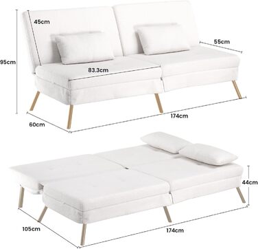 Диван-ліжко LUCKRACER 3-місний з функцією сну, обтягнутий штучним оксамитом (Teddy Velvet), білий. Ідеальний для вітальні та квартири.