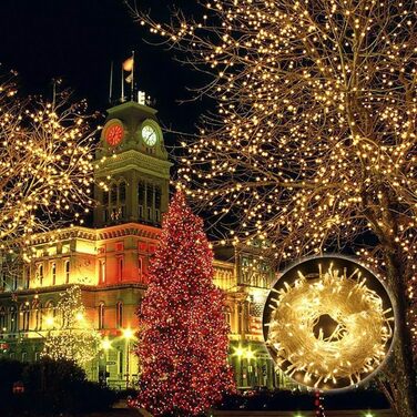 Гірлянда святкова 100м, вологостійка, для дому та саду, з пультом, 8 режимів, тепле світло (біла)