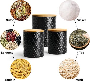 Набір з 3 вазочок для зберігання Miamio Palmanova, кераміка з дерев'яним кришкою, білий та чорний