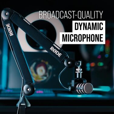 Динамічний мікрофон RØDE PodMic для подкастингу, стрімінгу та ігор, мовна якість, з XLR, чорний колір, із вбудованим кріпленням
