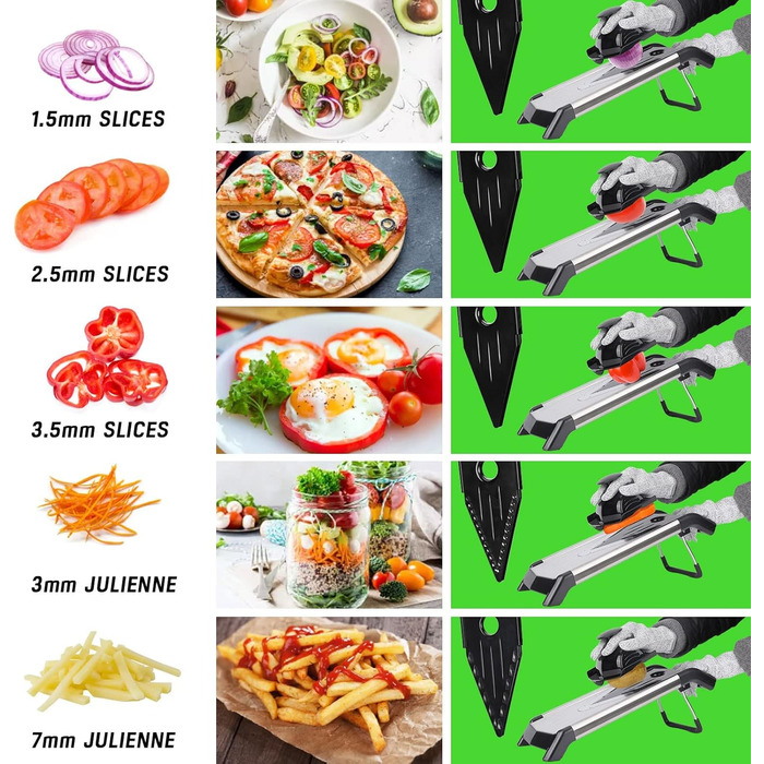 Машхом Мультиінструмент для нарізки овочів 5-в-1, Mandoline з нержавіючої сталі, тертка для овочів, фруктів, картоплі, помідорів, цибулі, 40см, з рукавичками