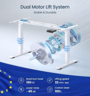Електричний регульований стіл MAIDeSITe з 2 моторами, 4 пам'яттю та захистом від зіткнень (72-120 см, білий)
