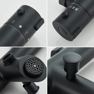 Змішувач для ванни з термостатом, чорний, настінний монтаж - універсальний для ванни та умивальника