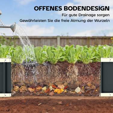 Підвищене грядка зі сталі, квітник з клямками, розкладний парник 136 x 52 x 31 см, темно-сірий