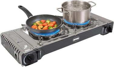 Газовий намет Amig CAMP02 з двома пальниками та грилем - для кемпінгу, з алюмінієвого лиття, сумісний з картриджами B-250