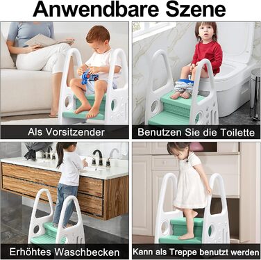 Детский табурет-лестница LILIIN для кухни и детской, 2 ступени, зеленый