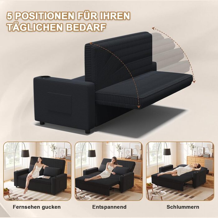 Диван-ліжко JUMMICO 2-місний розкладний з подушками, оббивка корд, чорно-синій, 75x160x93 см. Диван для вітальні та спальні з підсклянником