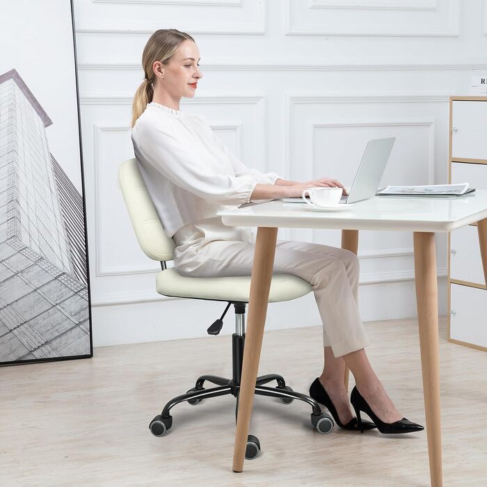 Офісний стілець без підлокітників Leader Accessories - регульована висота, ергономічний, для дому та офісу, білий, 86x55 см, до 120 кг