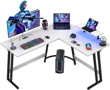 Стіл геймінговий Devoko L-подібний з підставкою для монітора, 150x130 см, матовий білий