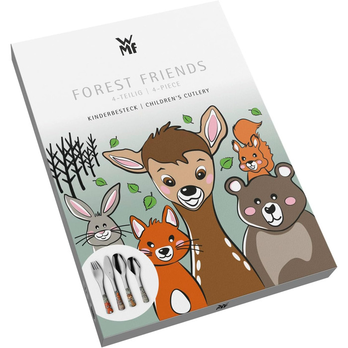 Набір дитячого столового прибору WMF Waldfreunde, нержавіюча сталь, 4 шт., для дітей від 3 років, Cromargan, придатний для миття в посудомийній машині