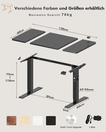 Регульований стіл Devoko, електричний, 120x60 см, чорний: стіл для стоячи та сидячи, з пам'яттю