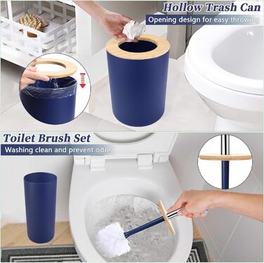 Набір аксесуарів для ванної кімнати SLDIYWOW 9 шт. (Морська блакить): Мülleimer, лоток, дозатор мила, тримач для зубних щіток, стаканчик для щіток, мильниця, WC-щітка, тримач для ватних паличок