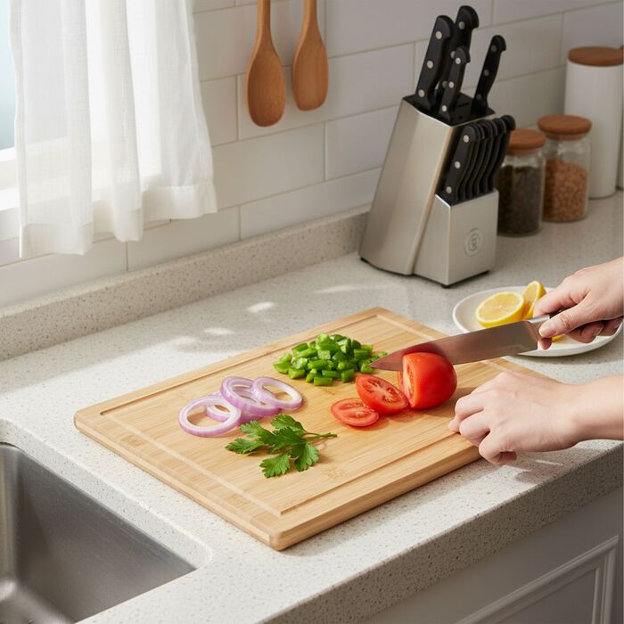 Дерев'яна обробна дошка Relaxdays з бамбука з жолобом для соку