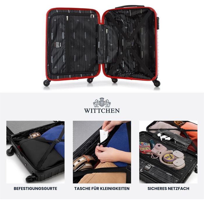Набір валізWITTCHEN 4 в 1: Чотири валізи з ABS-пластику з коліщатами Spinner, кодовий замок, Groove Line (червоний)